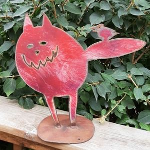 Vintage metal decor cat and bird
